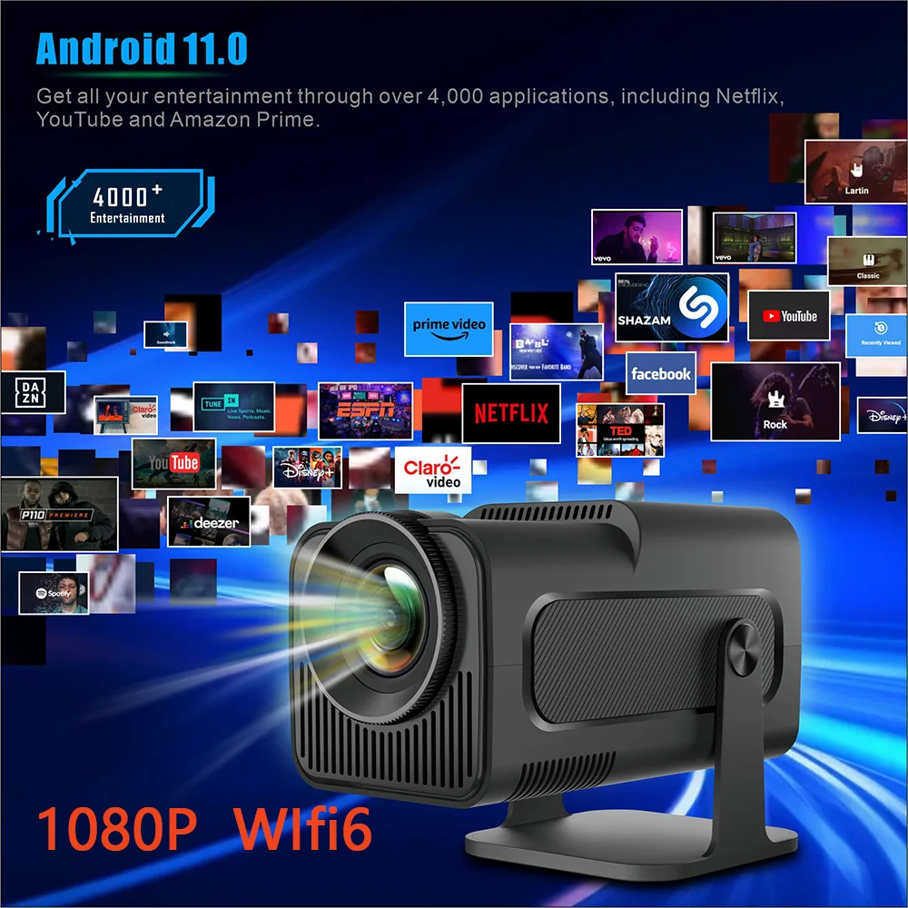 Proyector 4k Hy320 para cine en casa, dispositivo portátil con Android 11, 1080P, Dual, Wifi6, BT5.0, para exteriores, actualizado, HY300, para IOS y teléfono