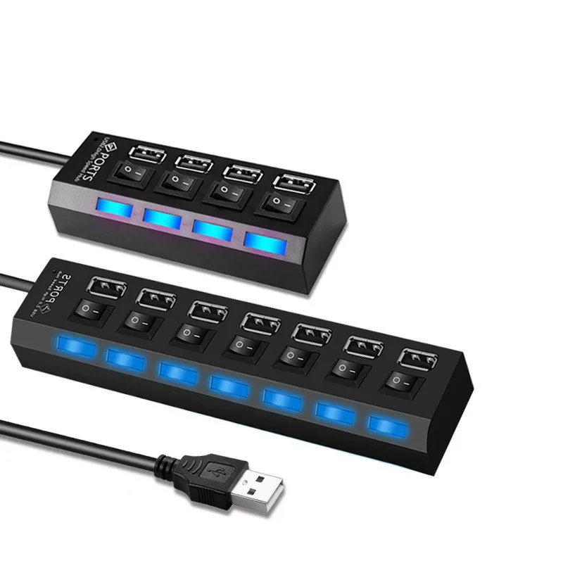 USB 2.0 Hub 4/7 Port USB Splitter with Individual Switches Multiport USB Hub Computer Laptop Phone USB Expander