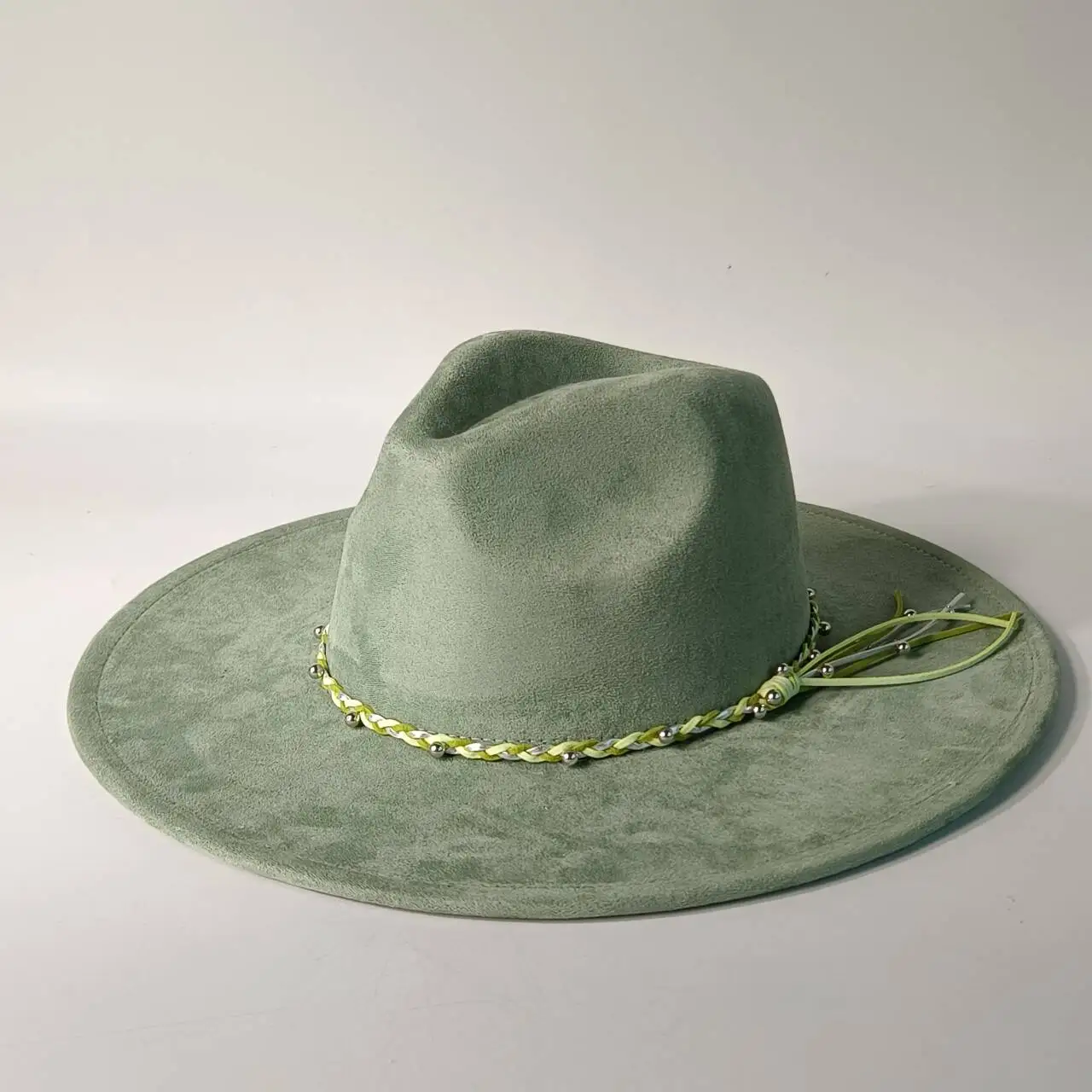

Suede fedora hat with brim and gradient twist rope, jazz hat, classic church hat, wide brim hat, women's hat