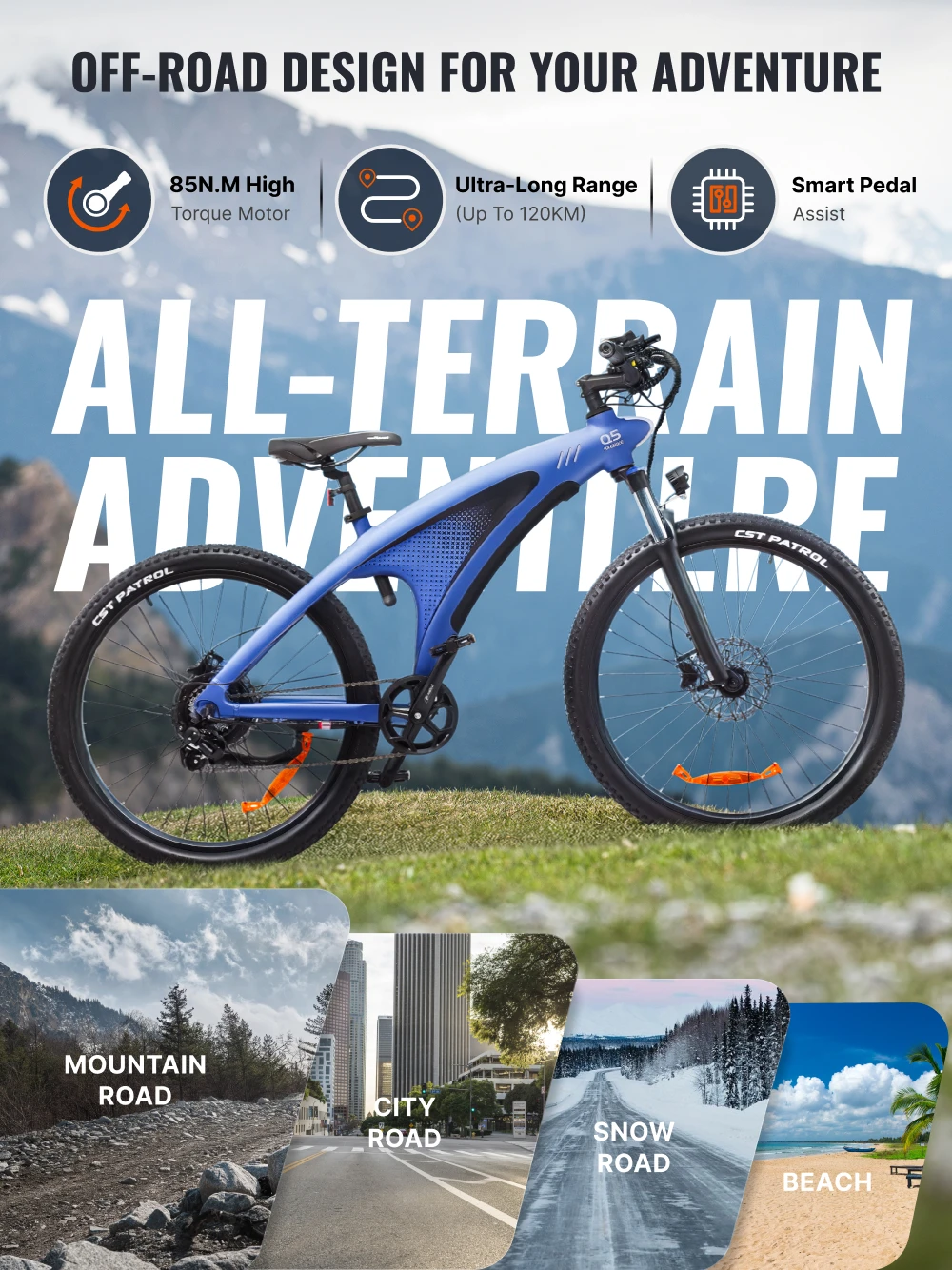 HX Q5 Erwachsenen-E-Bikes Elektrofahrrad 48V20AH E-Bikes Elektrisches Dirt Bike Elektrofahrrad 85N.M Mountain E-Bike 27,5'*2,25' Offroad-Reifen – Detail 4
