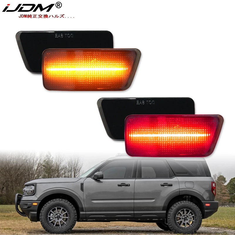 iJDM Amber/Red Full LED Side Marker Light For 2021-2023 Ford Bronco Sport Turn SignalLights/Driving Lights,OEM Sidemarker Lamps