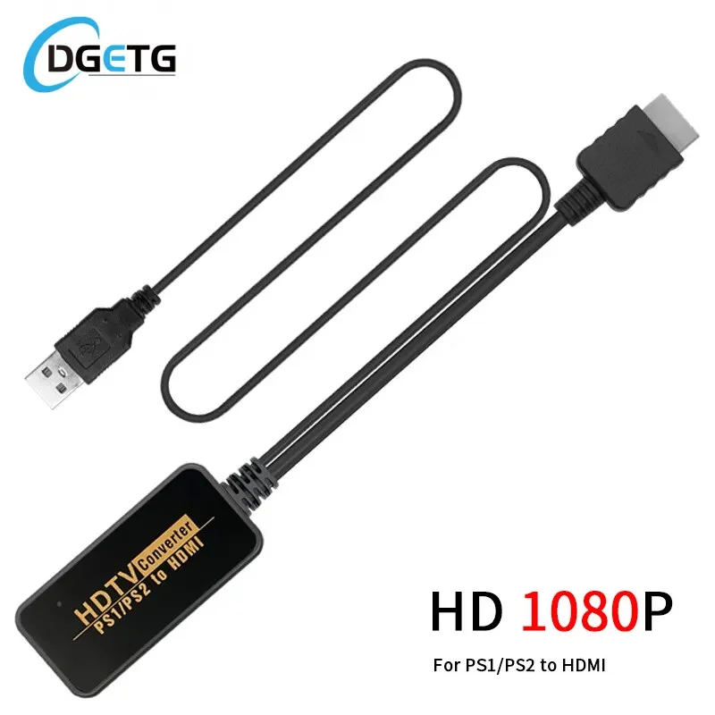 DGETG 1080P HD PS1/PS2 Video Game Converter HDTV Conversion Adapter with USB Cable Supports for Ps2 PS1 Retro Game Console to