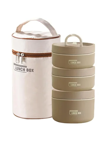 Portable Insulated Food Lunch Container Set with Thermal Lunch Box 3 Separate Stackable Lunch Container for Adult Kids