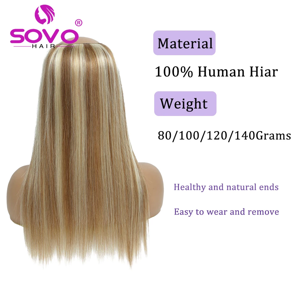 V-Shape Clip In Hair Extensions 100% Human Hair One Piece With 5 Clips 120g Clip On Extensions Natural Hair Full Head 14-26 Inch