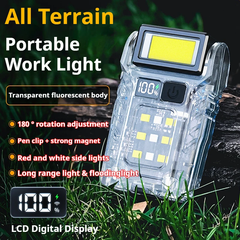 Multifunctional Work Light USB-C Rechargeable Outdoor Tourch Portable COB+LED Powerful Flashlight for Camping Fishing Walking