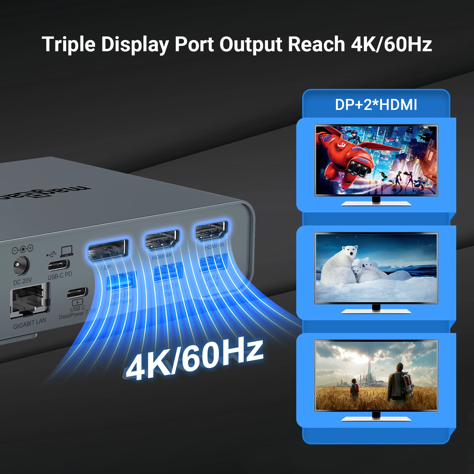 16 Trong 1 Hub Usb C Đế Cắm Với AC Adapter 65W 4K 60HZ Dual HDMI USB3.2 Gen2 RJ45 Loại C Bộ Chia Hub Cho MacBook M1 M2