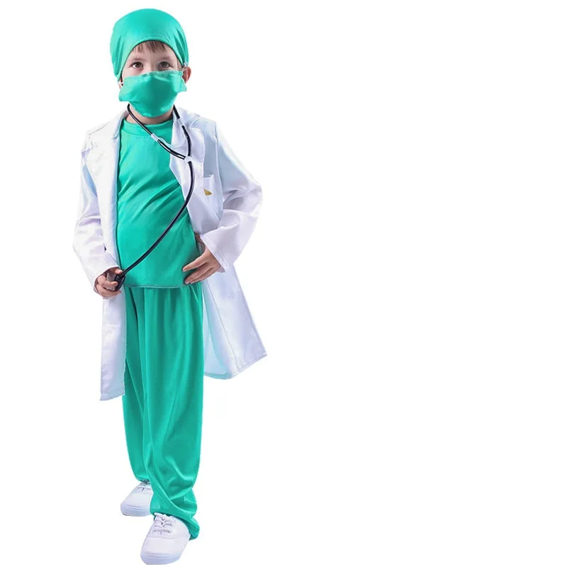 Costume de médecin et de chirurgiens pour enfants, déguisement d'halloween pour garçons et filles, ensemble de jeu de rôle et accessoires