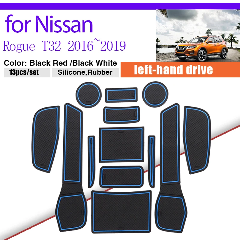 Rubber Dust-proof Mat for Nissan Rogue T32 X-Trail SV 2016~2019 Storage Interior Anti-slip Door Groove Cup Pad Gate Slot Auto