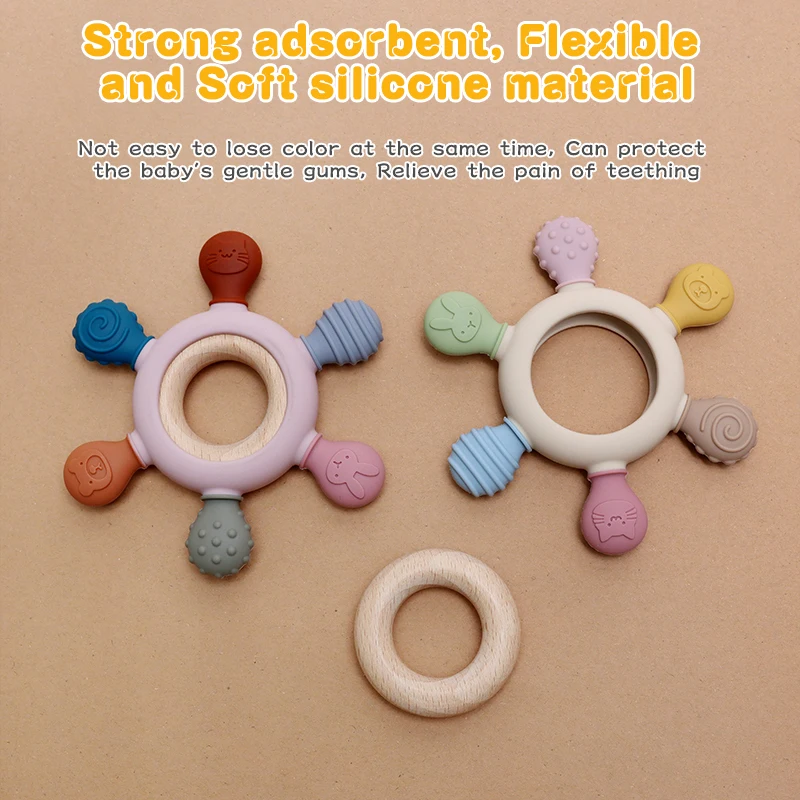 1PC Baby TeethingTYRY.HU Toys Silicone Teethers  Silicone Rudder With Wooden  Babies Gums Help With Teething