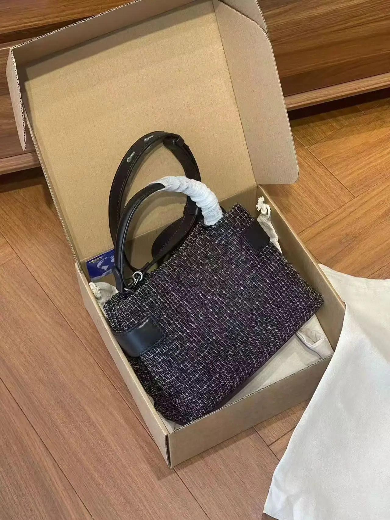 Exquisite beads trimming genuine leather bag 20cm