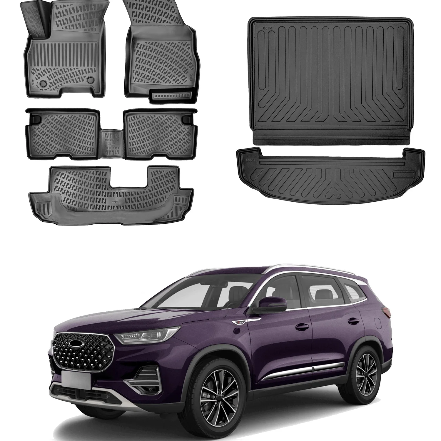 Floor Mats + Cargo Trunk Liner Fits Chery Tiggo 8 Pro 2022-2024 Excellent Set - All Weather Maximum Coverage - Water Resistance