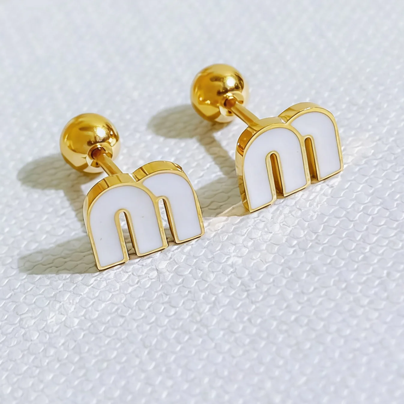 Letter M Stud Earrings 2PCS Stainless Steel Initial Earrings Cute Tiny Enamel Alphabet Earrings Hypoallergenic Jewelry Gift