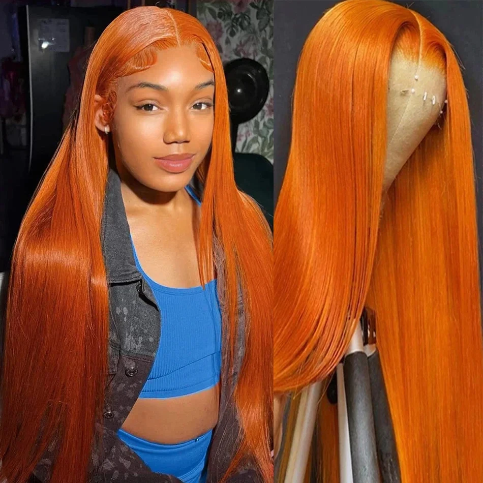 

13x4 Straight 30Inch Human Hair Wigs Ginger Orange Lace Front Lace Frontal Wig Brazilian Glueless PrePlucked Wigs On Promotion