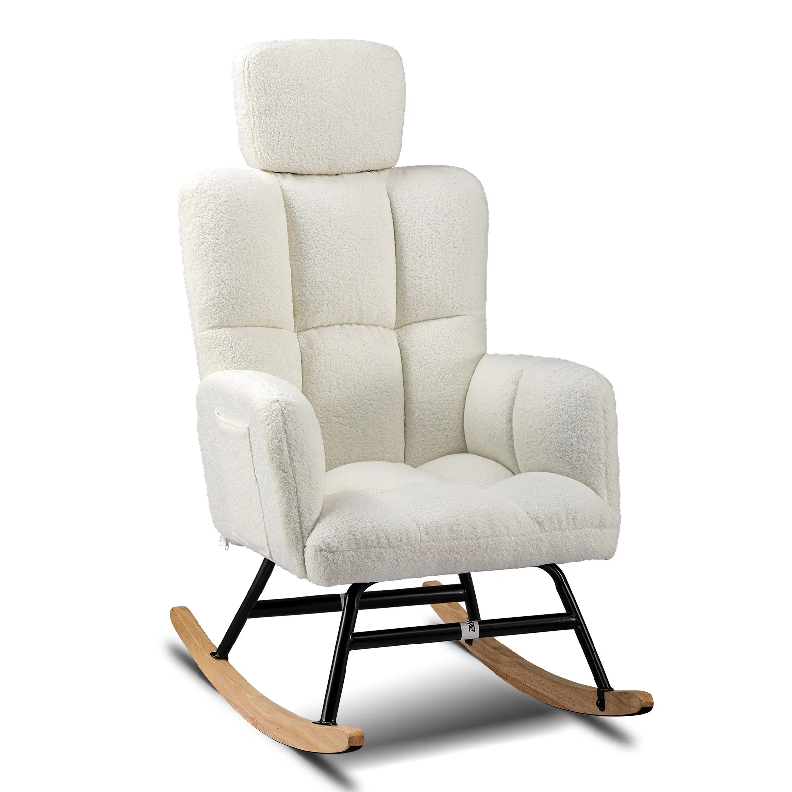 COMHOMA Rocking Chair, Teddy Upholstered Nursing Chair with High Backrest, Height Adjustable Comfy Reading Armchairs for Adults