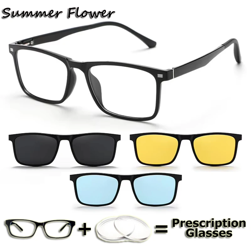 Men TR90 Prescription Glasses Magnet Clip on Sunglasses Myopia Recipe Clear Lenses Aspherical Multifocal Progressive Eyeglasses