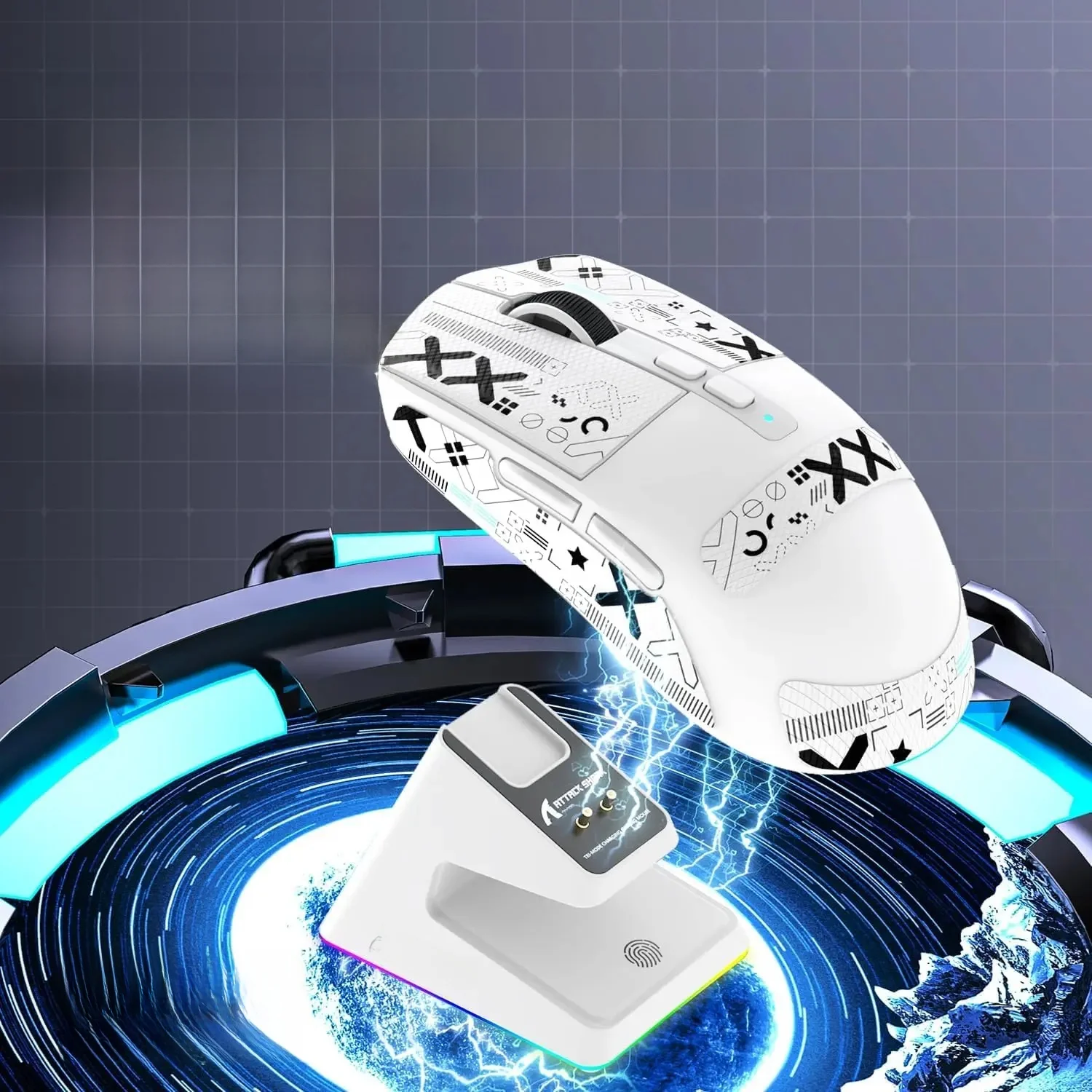 ATTACK SHARK X6 Leichte kabellose Gaming-Maus mit RGB-Hintergrundbeleuchtung, Ladestation, Tri-Mode, 26K DPI, PAW3395 optischer Sensor