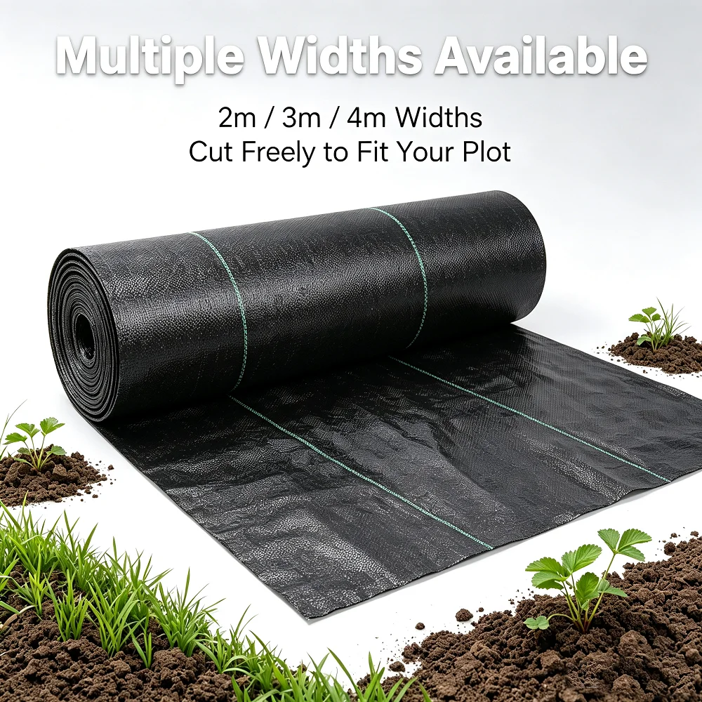 Toile de paillage paysagère anti-mauvaises herbes, plusieurs tailles disponibles, tissu respirant pour couvrir le sol, livré avec 30 clous métalliques, membrane anti-mauvaises herbes polyvalente pour le jardinage et l'aménagement extérieur