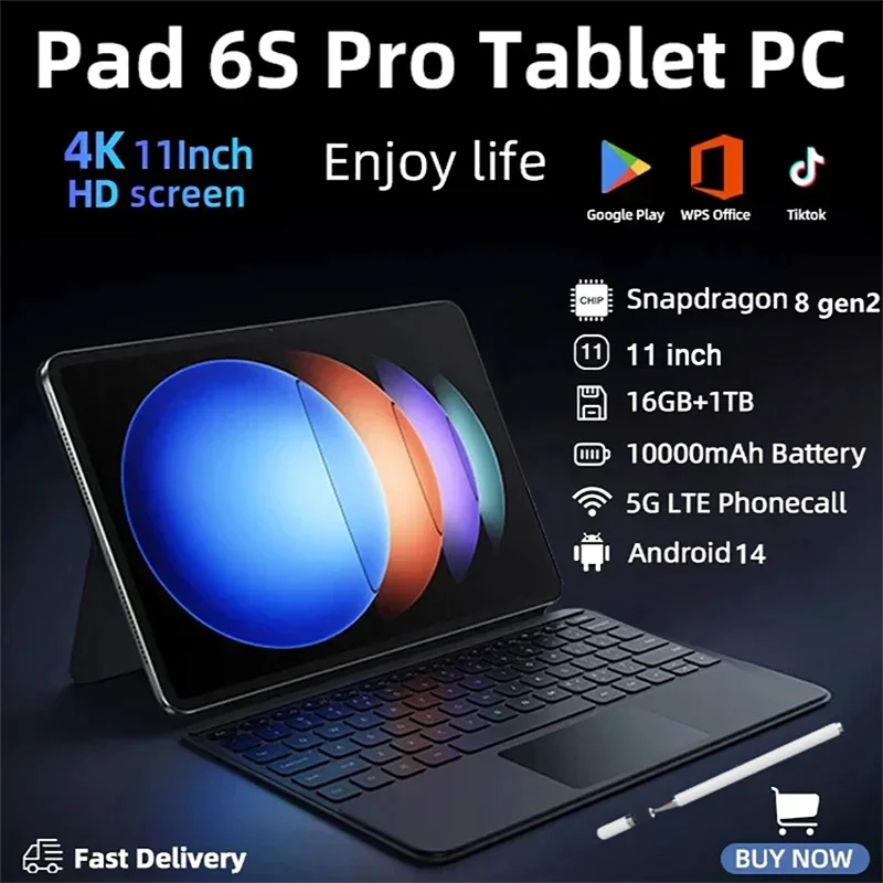 Original Tablet Pad 6S Pro 11inch Global Version Android 14 Snapdragon 8 Gen2 16GB+1TB GPS 5G WiFi Dual SIM HD 4K Mi Tablette PC