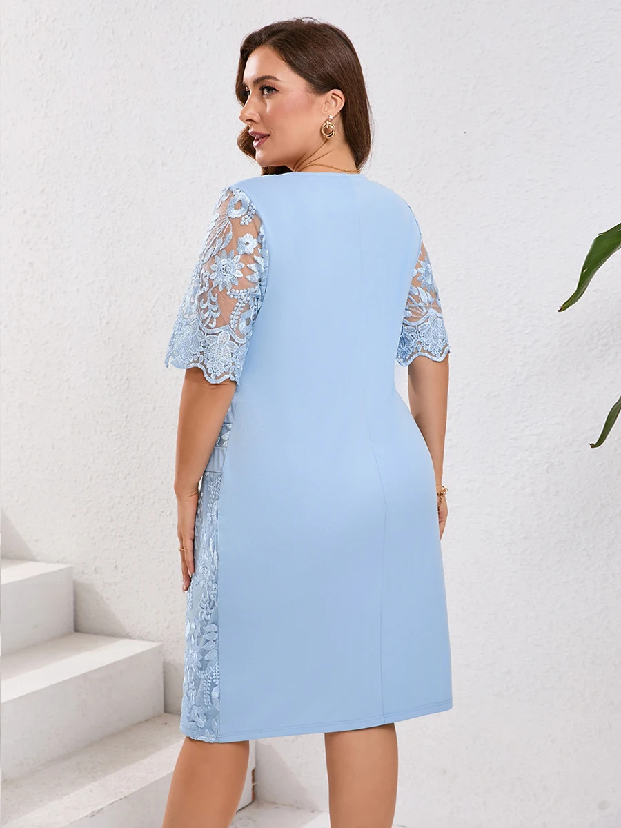 Plus Size Party Dress Woman 2024 Summer Embroidery Floral Elegant Wedding Guest Slim Pencil Midi Dress Vestidos Odzież damska