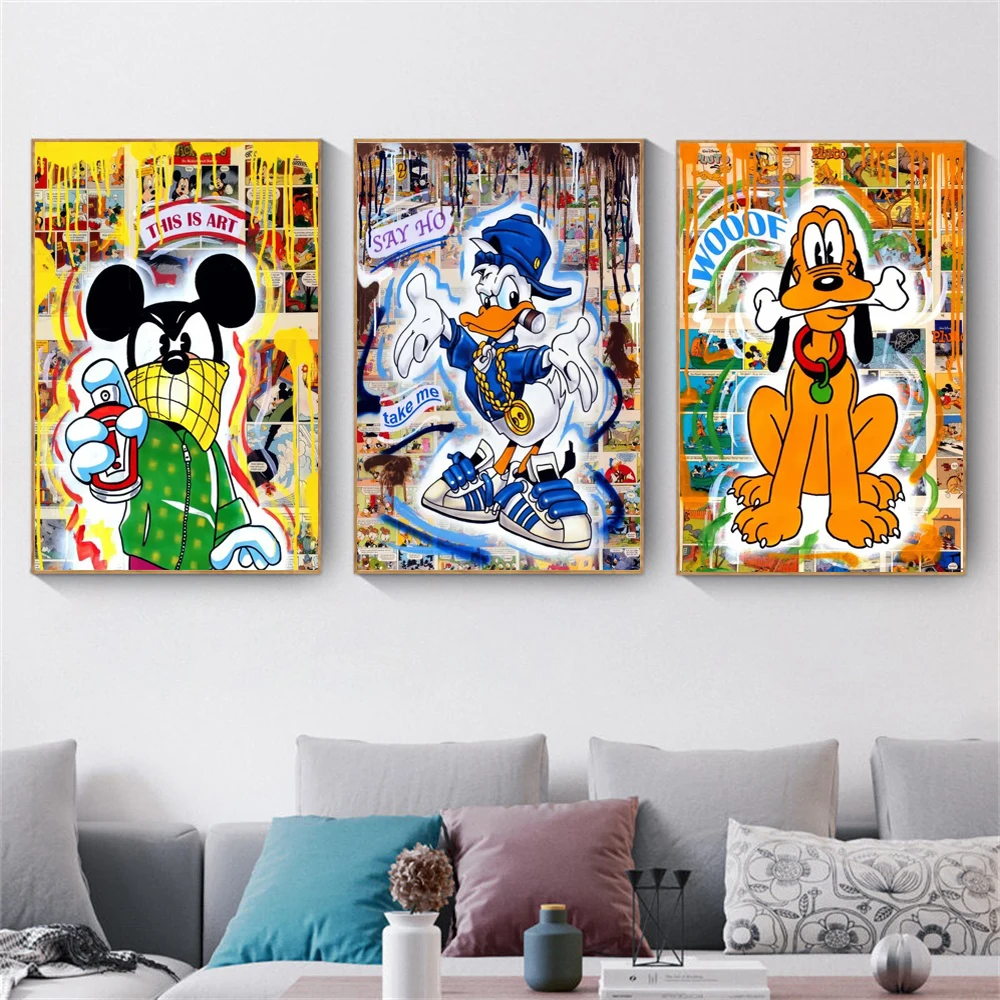 

Disney Abstract Mickey Mouse Graffiti Poster Street Art Cartoon Pop Wall Canvas Painting For Living Room Bedroom Home Decor