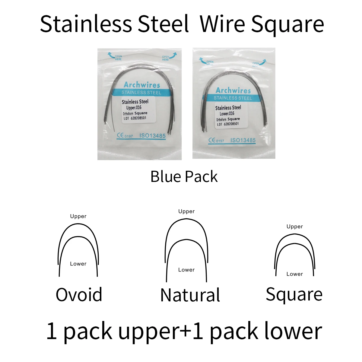 2Packs 20pcs Stainless Steel Round Rectangle Square Orthodontics Wire 1Pack Upper+1Pack Lower