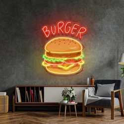 Hamburger Neon Sign Burger Neon Home Wall Decor Fast Food Coffee Shop Restaurant Bar Decoration Food Neon