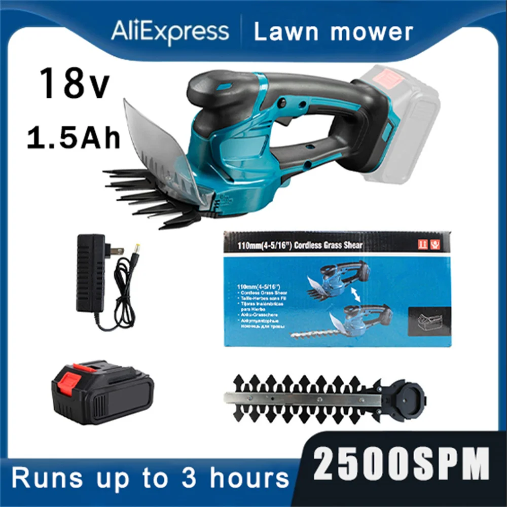 2 IN 1 Electric Hedge Trimmer 2500 SPM Lawn mover Garden Bush wide Scissors Power Tool For Makita Battery