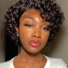 Short Curly Human Hair Wigs P427 1B/27 Burgundy Pixie Cut Wig 99J Cheap Human Hair Wig 13x1 Transparent Lace Wig For Women