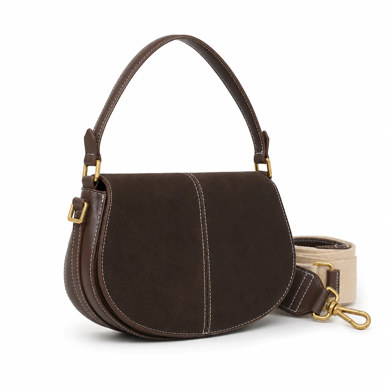 COFANNI Women Vintage Saddle Bag Brown Suede Shoulder Bag Retro Underarm Handbag PU Leather Crossbody Purse for Daily Work