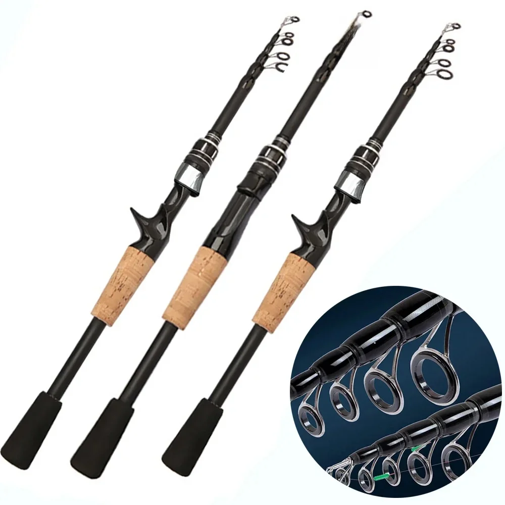 Canne à leurre télescopique 1.5M 1.8M 2.1M 2.4M canne à pêche Spinning en carbone canne à pêche Baitcasting 8g-25g manche en bois matériel de pêche coulée
