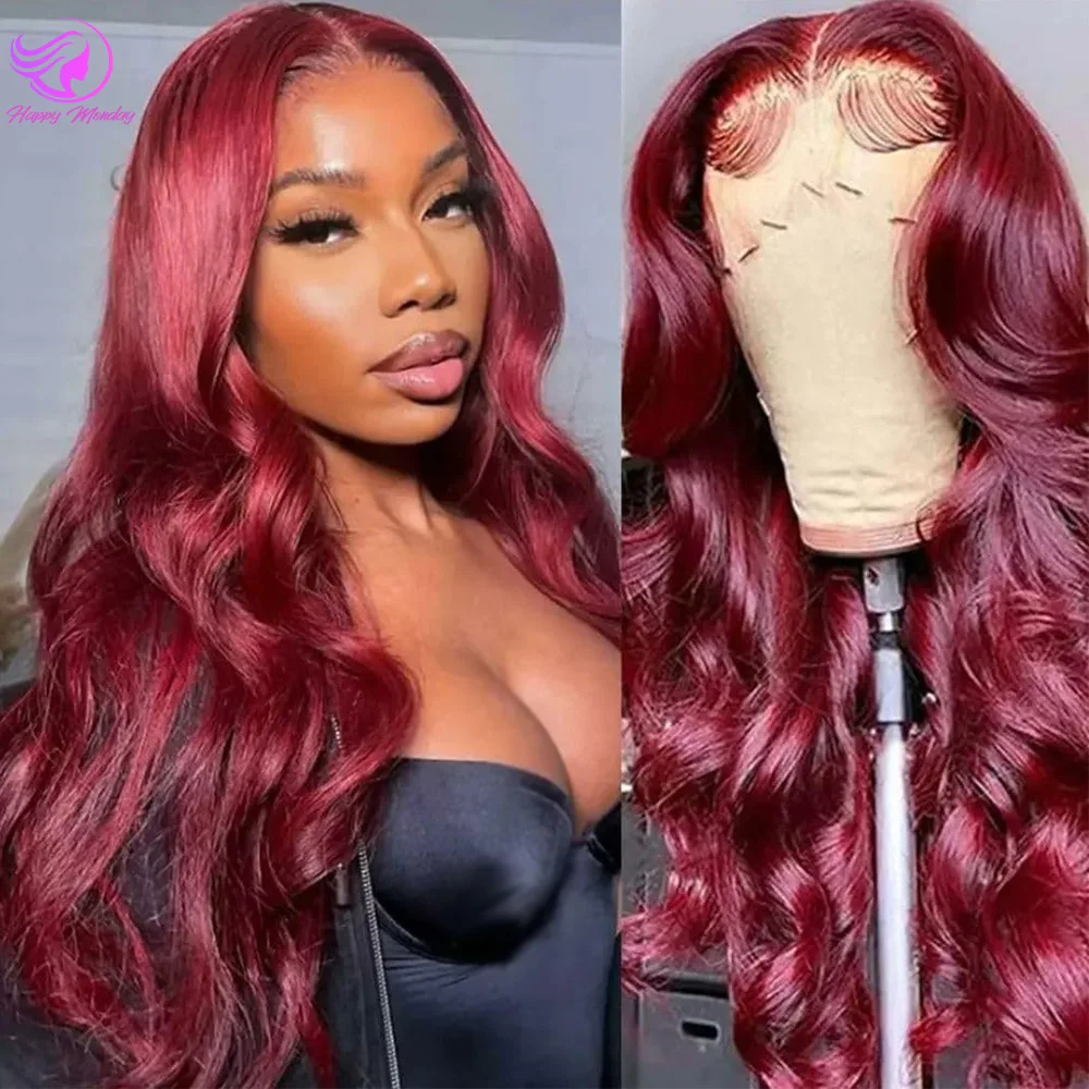 

99j Burgundy Lace Front Wigs Human Hair Baby Hair 180% Density Colored Glueless Wigs for Women 180% Density 13x4 Hd Lace