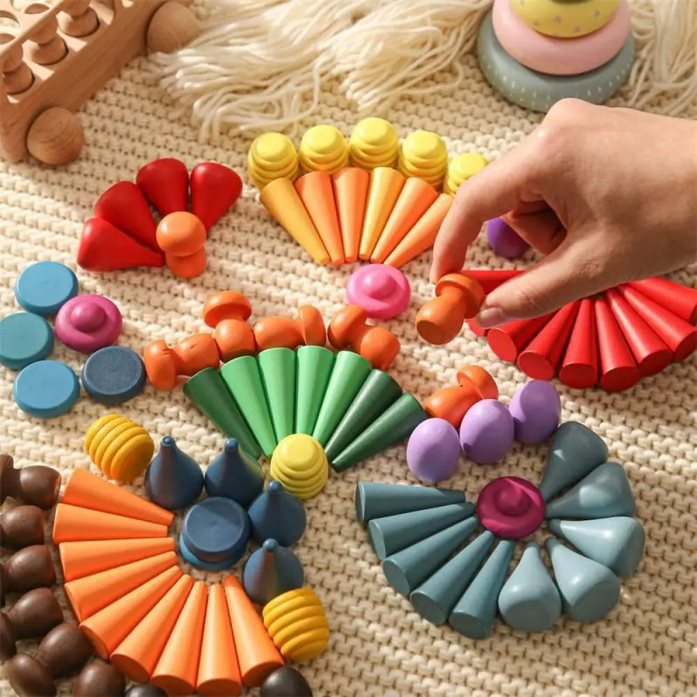 

Montessori Educational Toys Baby Wooden Constructor Set Wooden Rainbow Blocks Loose Parts Nordic Sensory Toy Waldorf Baby Gifts