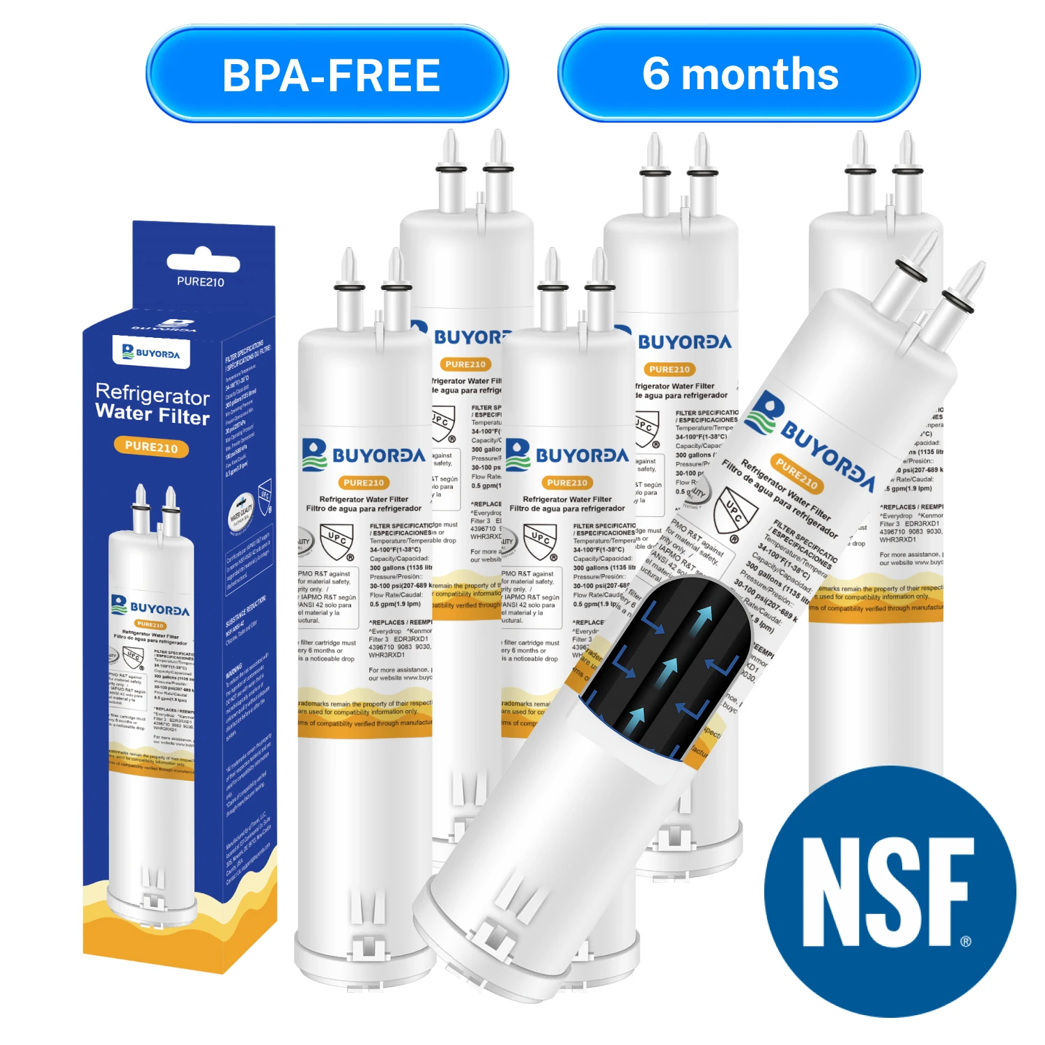 

EDR3RXD1 Refrigerator Water Filter 6 Pack Replacement for Filter 3 4396841 4396710 for Kenmore 46-9083 46-9030 Cartridge Part
