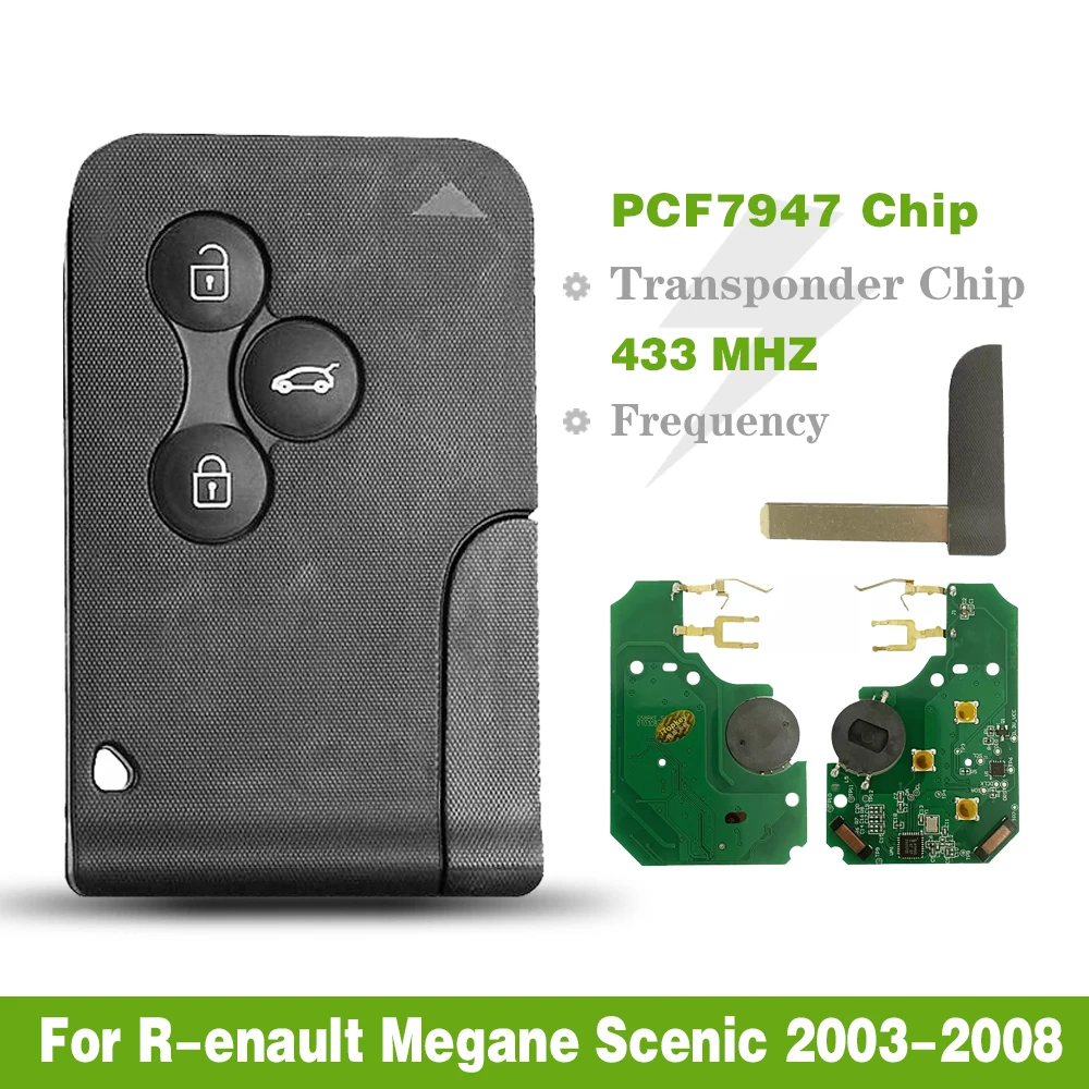 

Aftermarket For R-enault Megane Scenic 2003-2008 Smart Proximity Remote Key 433MHz PCF7947 Chip