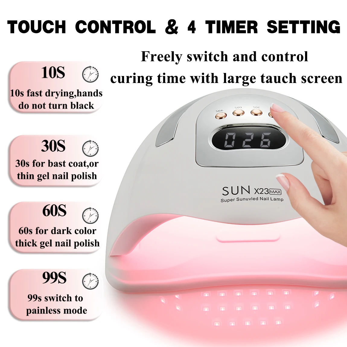 SUN X23 MAX Essiccatore per unghie professionale Lampada UV a LED per unghie Essiccatore per smalto gel Luce 81 LED Accessori per nail art Cura delle unghie in gel