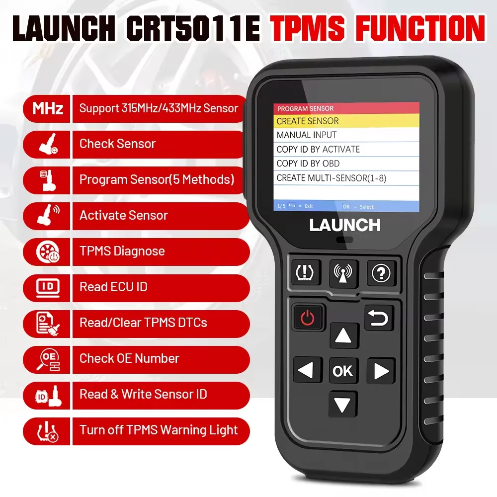 LAUNCH X431 CRT5011E TPMS Tire Pressure Diagnostic Tool Clear Tire DTCs Reset Activation Programing TPMS Sensors