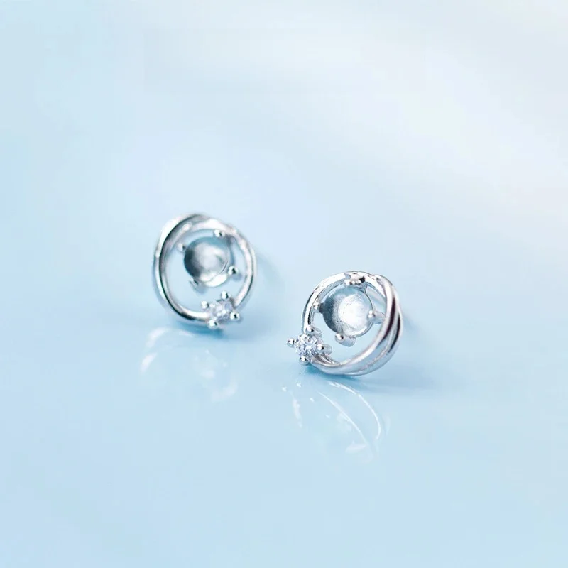 Modian 100% 925 Sterling silver olśniewający niebieski okrągły Tiny Opal stylowy kolczyk kolczyki srebrne dla kobiet i dziewcząt biżuterii — zdjęcie 2