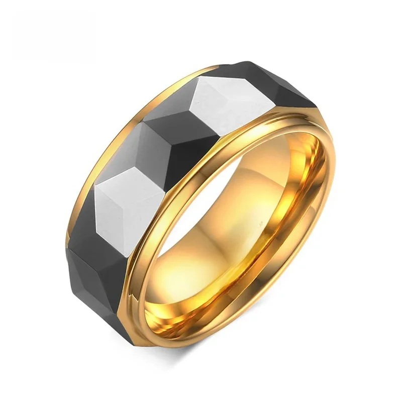 VNOX 100% Tungsten mężczyźni pierścień ślub biżuteria męska złoty kolor 8mm szerokość Dropshipping — zdjęcie 2