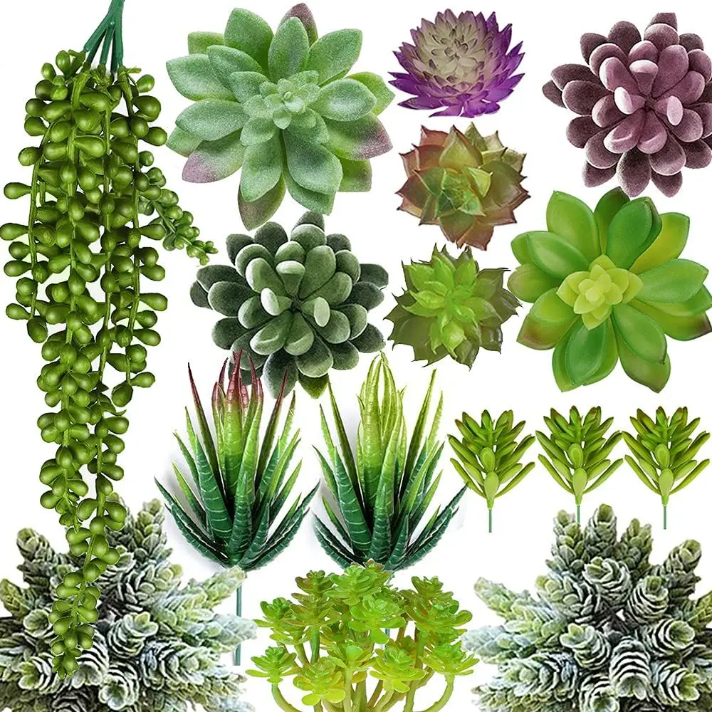 Artificial Succulent Plants-16 Pcs Set Faux Fake Succulents Plants,Crafting DIY Floral Decor for Garden Office(High Realistic)