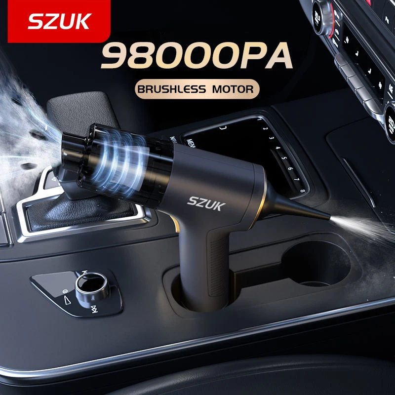 

SZUK Car Vacuum Cleaner Mini Powerful Cleaning Machine Strong Suction Handheld for Car Portable Wireless 98000PAHome Appliance