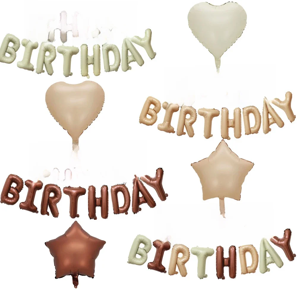 1 zestaw 16-calowych balonów z literami Happy Birthday Retro Beige Coffee Letter Balloon Set dla dzieci i dorosłych Dekoracja urodzinowa — zdjęcie 2