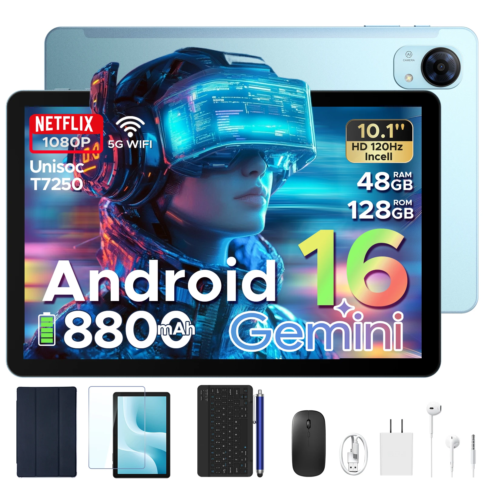 POCKAM P10 Pro Android 16 Tablets  2 in 1 Tablet PC 10'' 120Hz Display 48GB(8+40)+128GB 8800mAh  T7250 Widevine L1 Gemimi AI