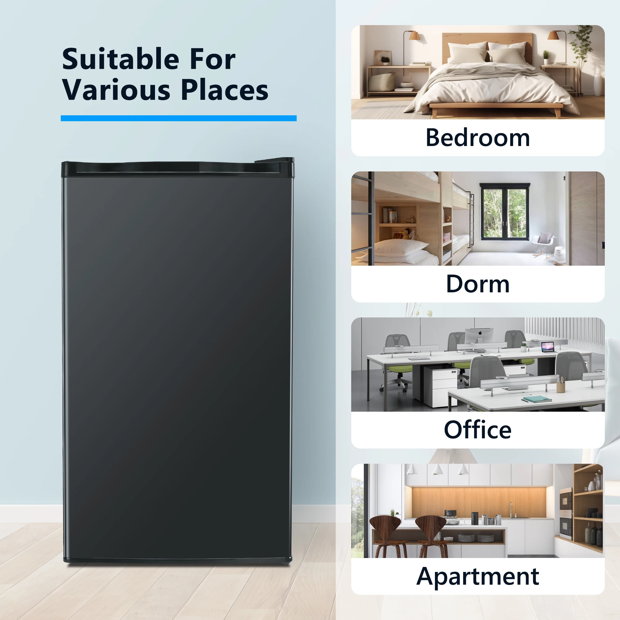 ثلاجة صغيرة SIMZLIFE مع فريزر ، تصميم مضغوط ، باب واحد ، منزل ، مكتب ، مسكن ، بار ، أسود ، 3.1Cu.ft