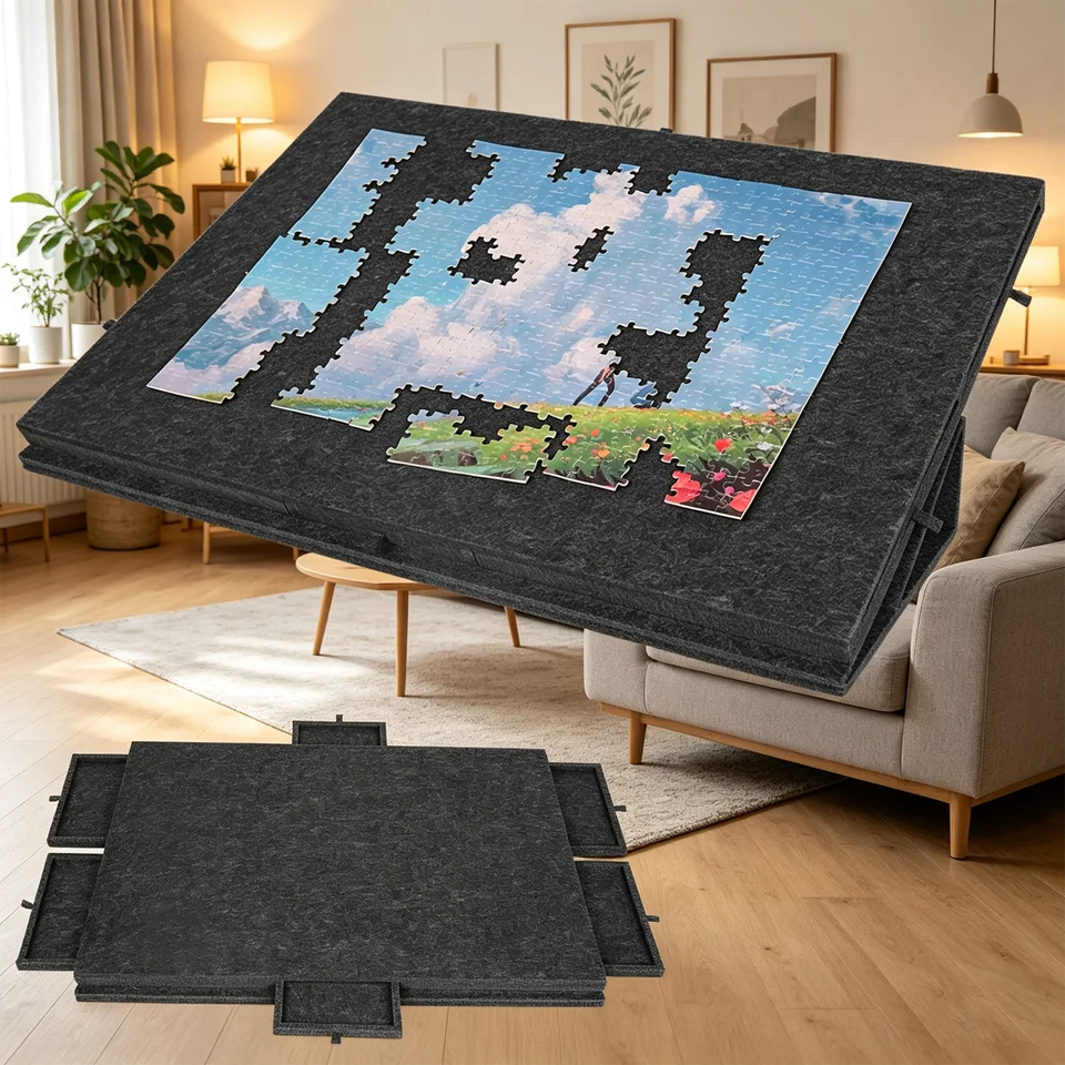 Tablero De Fieltro Para Rompecabezas 1000 Piezas – 6 Cajones, Portátil, Soporte Ajustable, Cubierta Protectora, Gris Oscuro