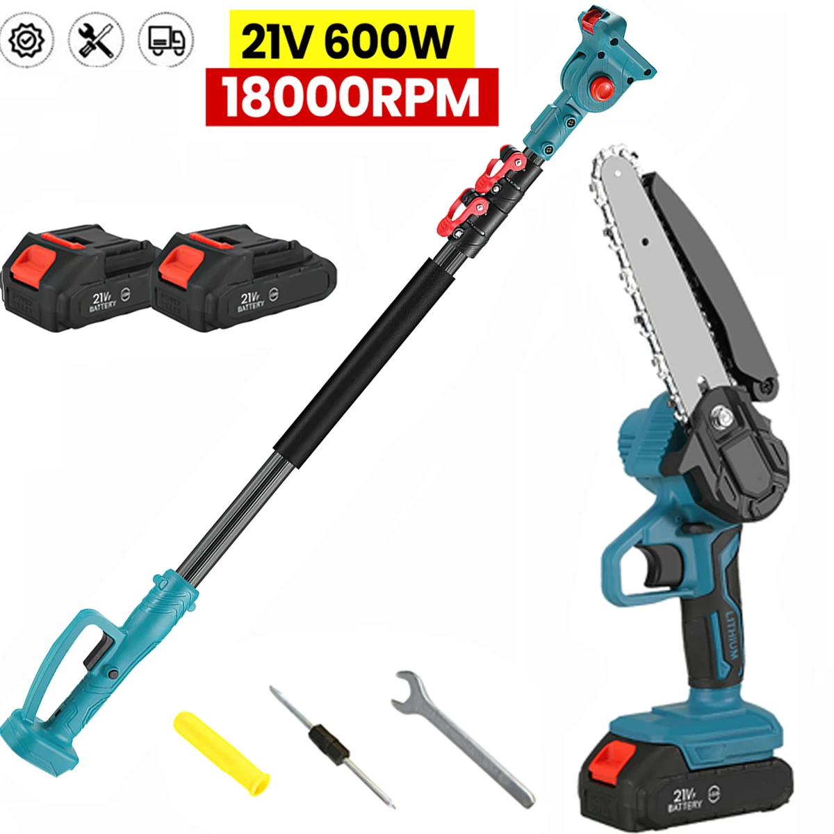 6-Zoll-Teleskopstange Hochastsäge 600W Elektrische Kettensäge Leichte Wiederaufladbare Garten-Baumastsäge Elektrowerkzeug für Makita-Akku