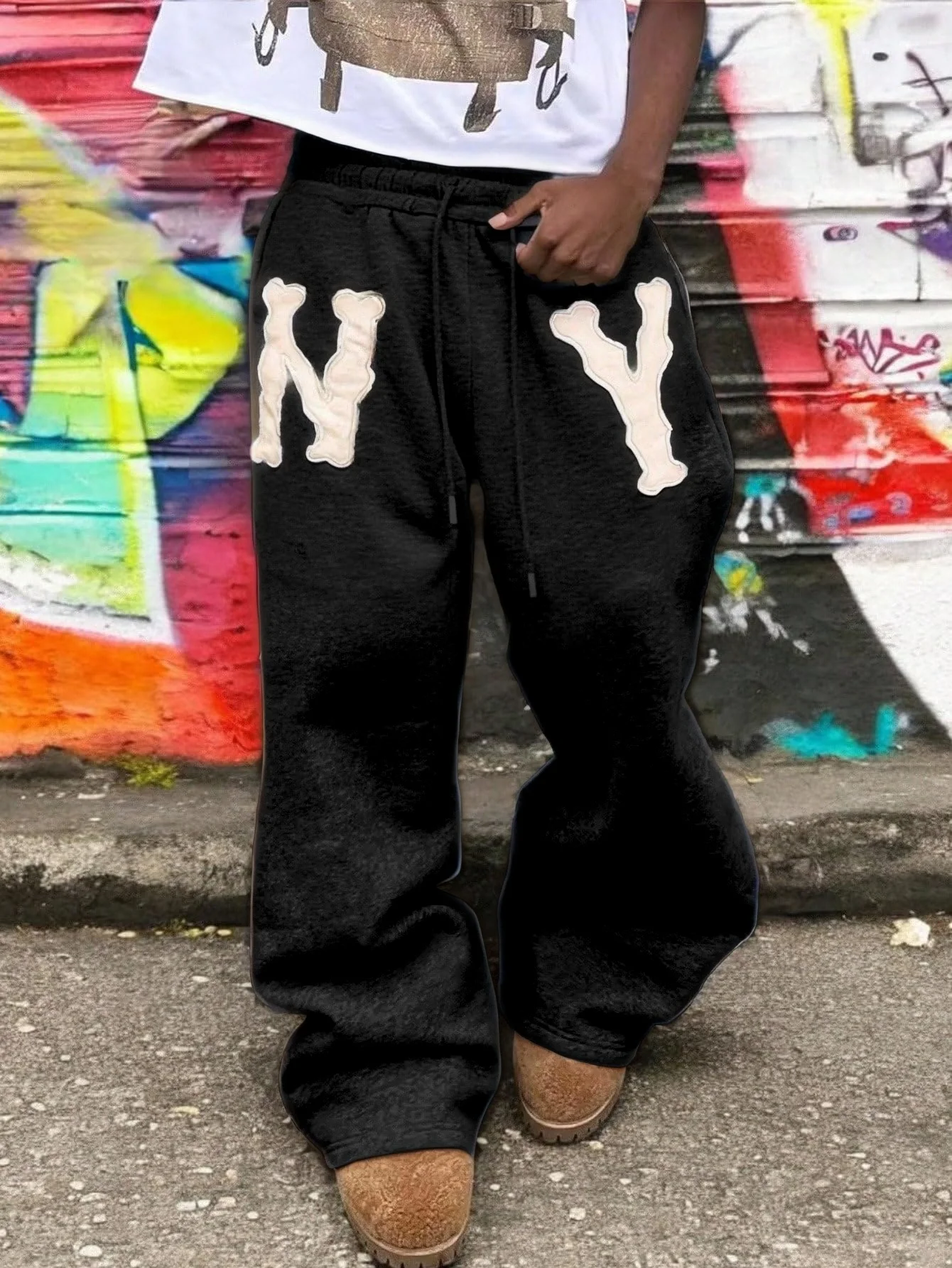 

Y2K's new couple style drawstring waist embroidered sporty loose wide-leg sweatpants with unique high street hip-hop style