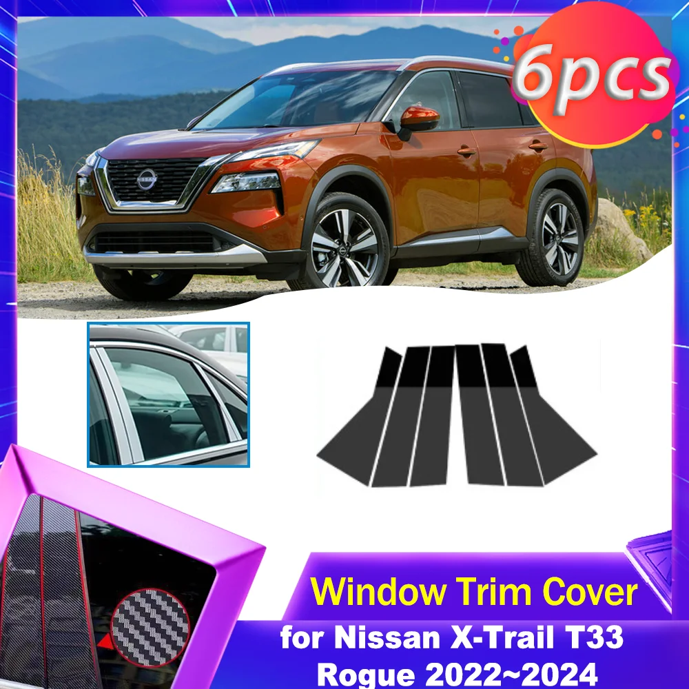 

Накладка на окно двери автомобиля для Nissan X-Trail T33 Rogue 2022 ~ 2024 2023, черная хромированная наклейка из углеродного волокна, аксессуары для стойки
