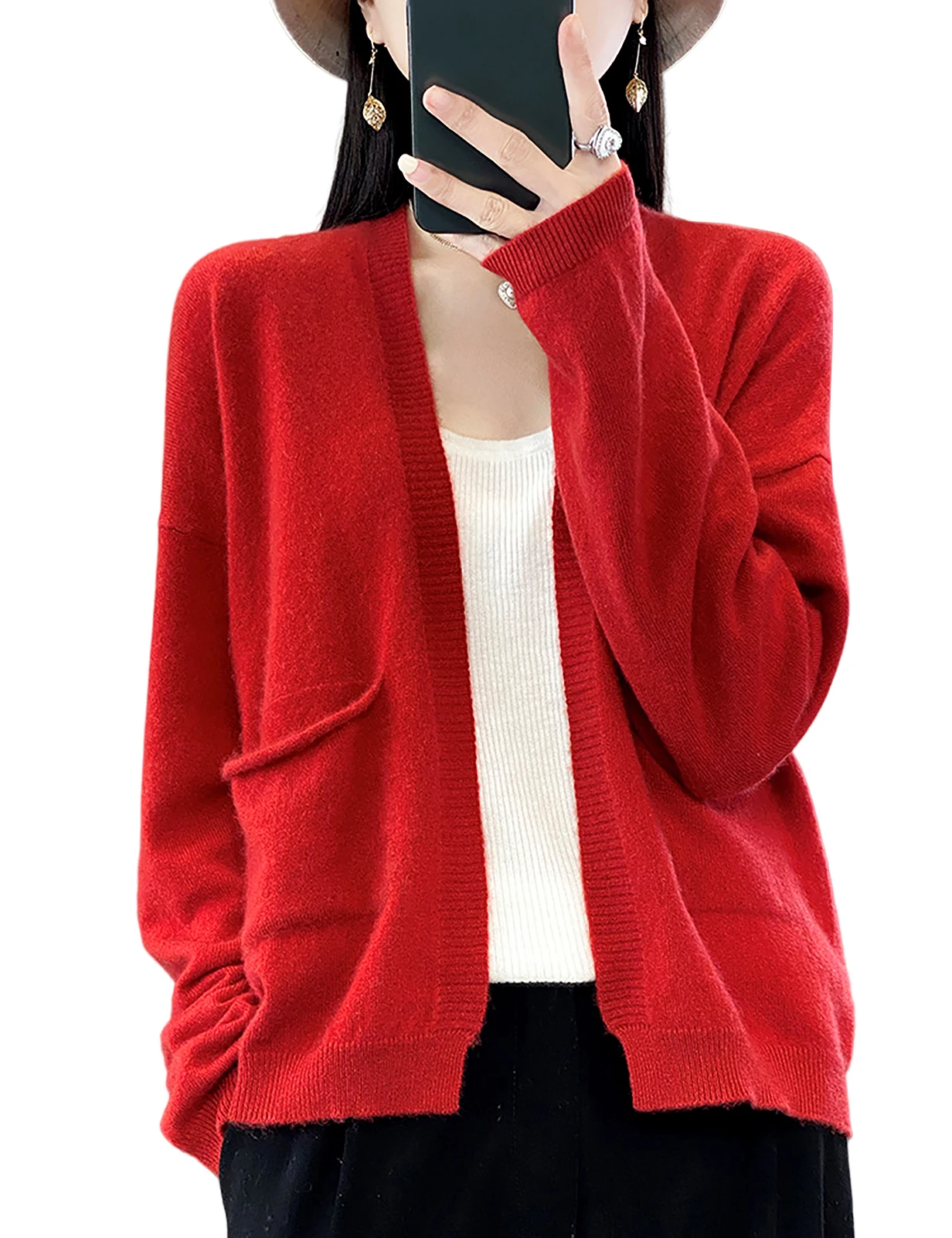 LONGMING Fashion Cardigan for Women's 2024 Spring Loose Pocket Cardigan Vintage Knitted Tops Female Chic Knit Top Korean Fashion