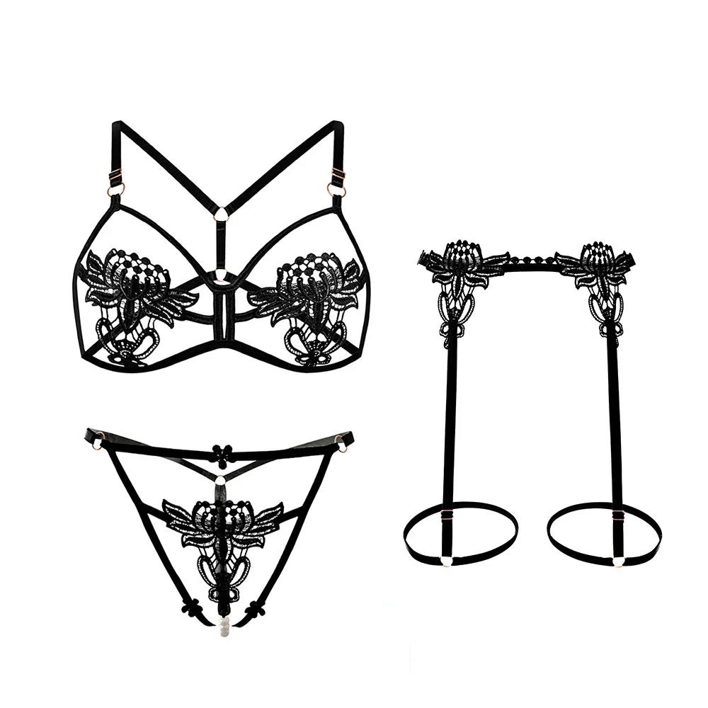 Sexy Lingerie Set for Women Hot Two-Piece Underwear Hollow Floral Bra And Thong Intimate Outfit for Adult Entertainment