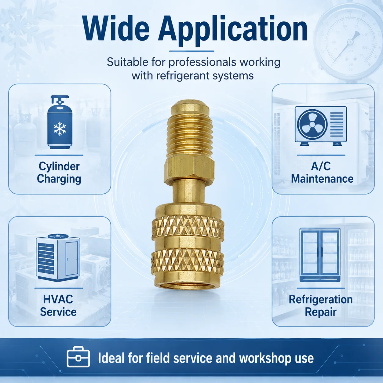 1pcs Brass Adapter 5/16 SAE F Quick Couplers To 1/4 SAE M Flare 5/16 M To 1/4 SAE For R410 R32 R22 Air Conditioning Adapter